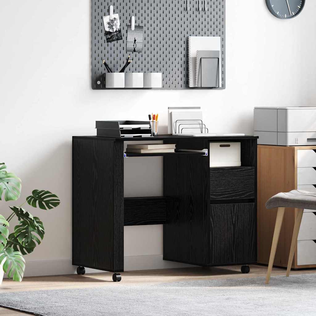 Tisch mit Rädern mit Regal Schwarz Eichen-Optik 91 x 50 x 77 cm