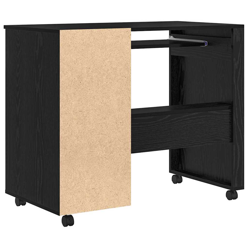Tisch mit Rädern mit Regal Schwarz Eichen-Optik 91 x 50 x 77 cm
