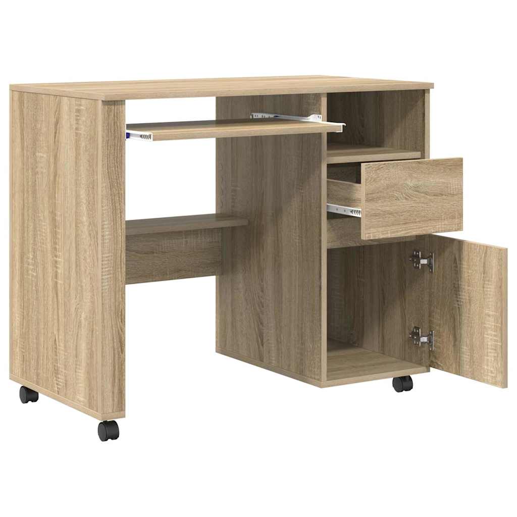 Tisch mit Rädern Sonoma-Eiche 91 x 50 x 77 cm Holzwerkstoff