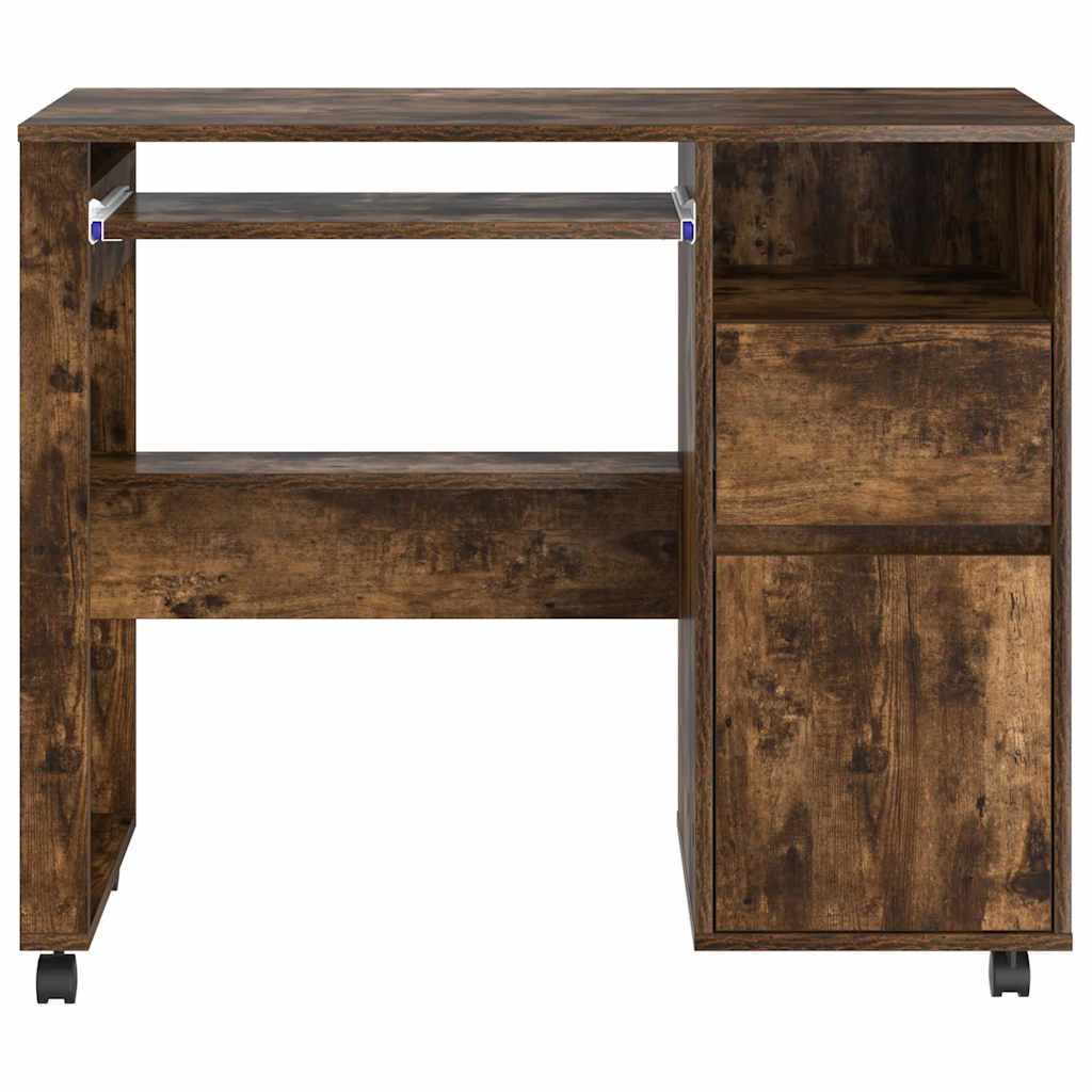 Tisch mit Rädern mit Regal Geräucherte Eiche 91 x 50 x 77 cm