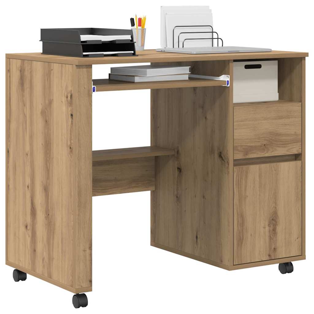 Tisch mit Rädern Artisan-Eiche 91 x 50 x 77 cm Holzwerkstoff