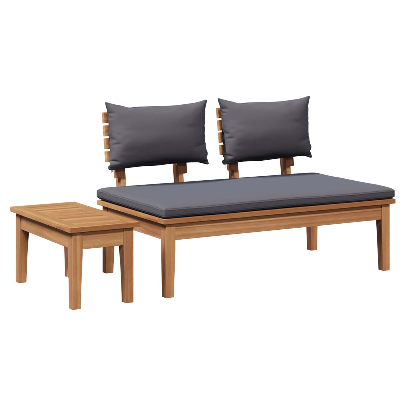 Gartenbank und Tischset 2 pcs Grau und Braun Massivholz Teak