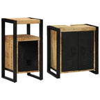 Badezimmermöbel-Set 2 pcs Braun und Schwarz Massivholz Mango