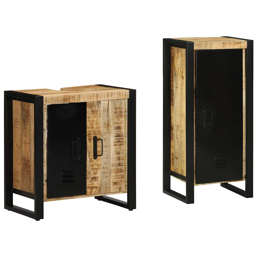 Badezimmermöbel-Set 2 pcs Braun und Schwarz Massivholz Mango