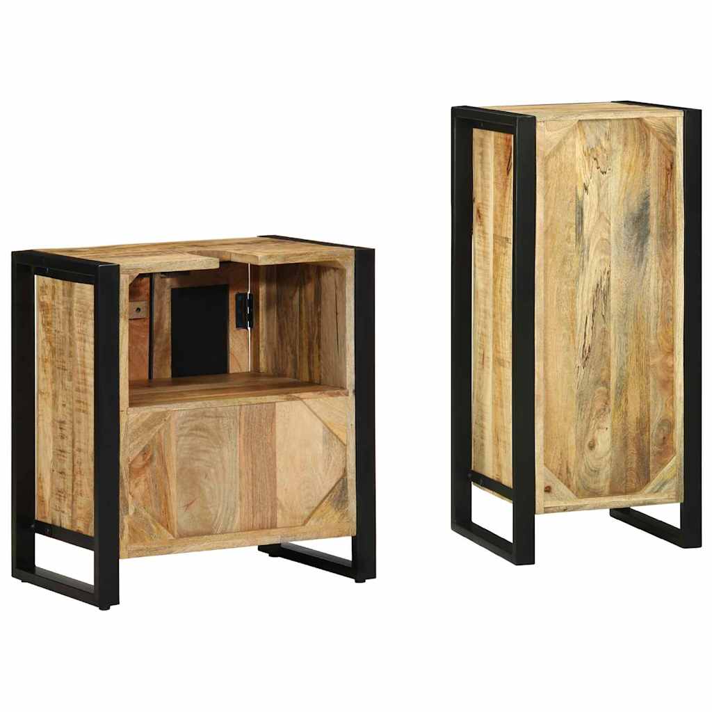 Badezimmermöbel-Set 2 pcs Braun und Schwarz Massivholz Mango
