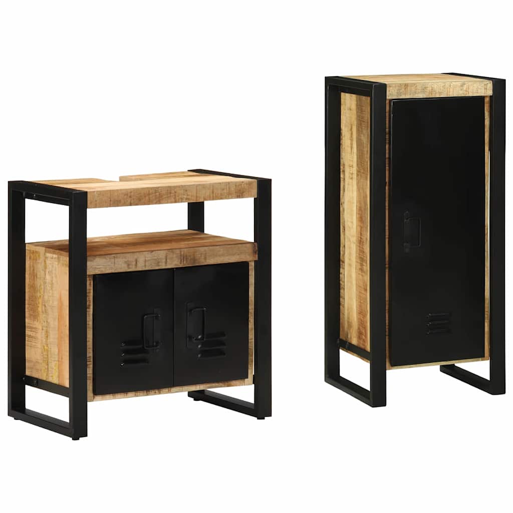 Badezimmermöbel-Set 2 pcs Braun und Schwarz Massivholz Mango