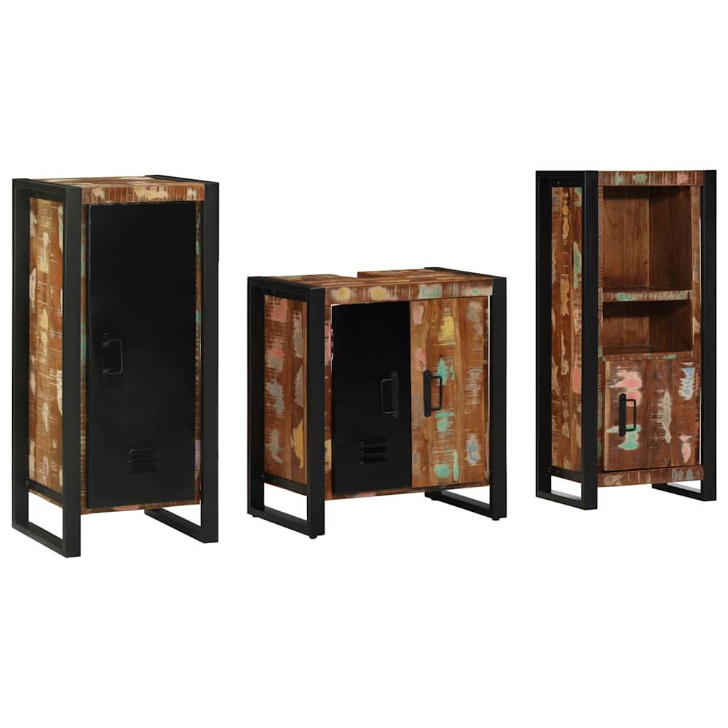 Badezimmermöbel-Set mit Regal 3 pcs Massives upgecyceltes Holz