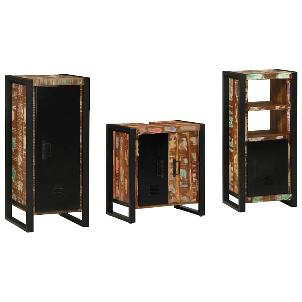 Badezimmermöbel-Set mit Regal 3 pcs Massives upgecyceltes Holz