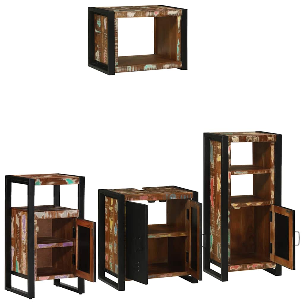 Badezimmermöbel-Set mit Regal 4 pcs Massives upgecyceltes Holz