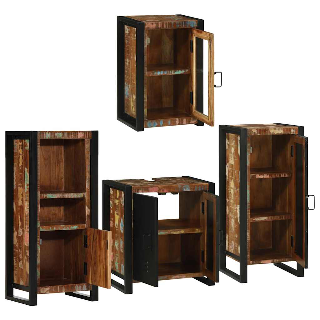 Badezimmermöbel-Set mit Regal 4 pcs Mehrfarbig Massives Altholz