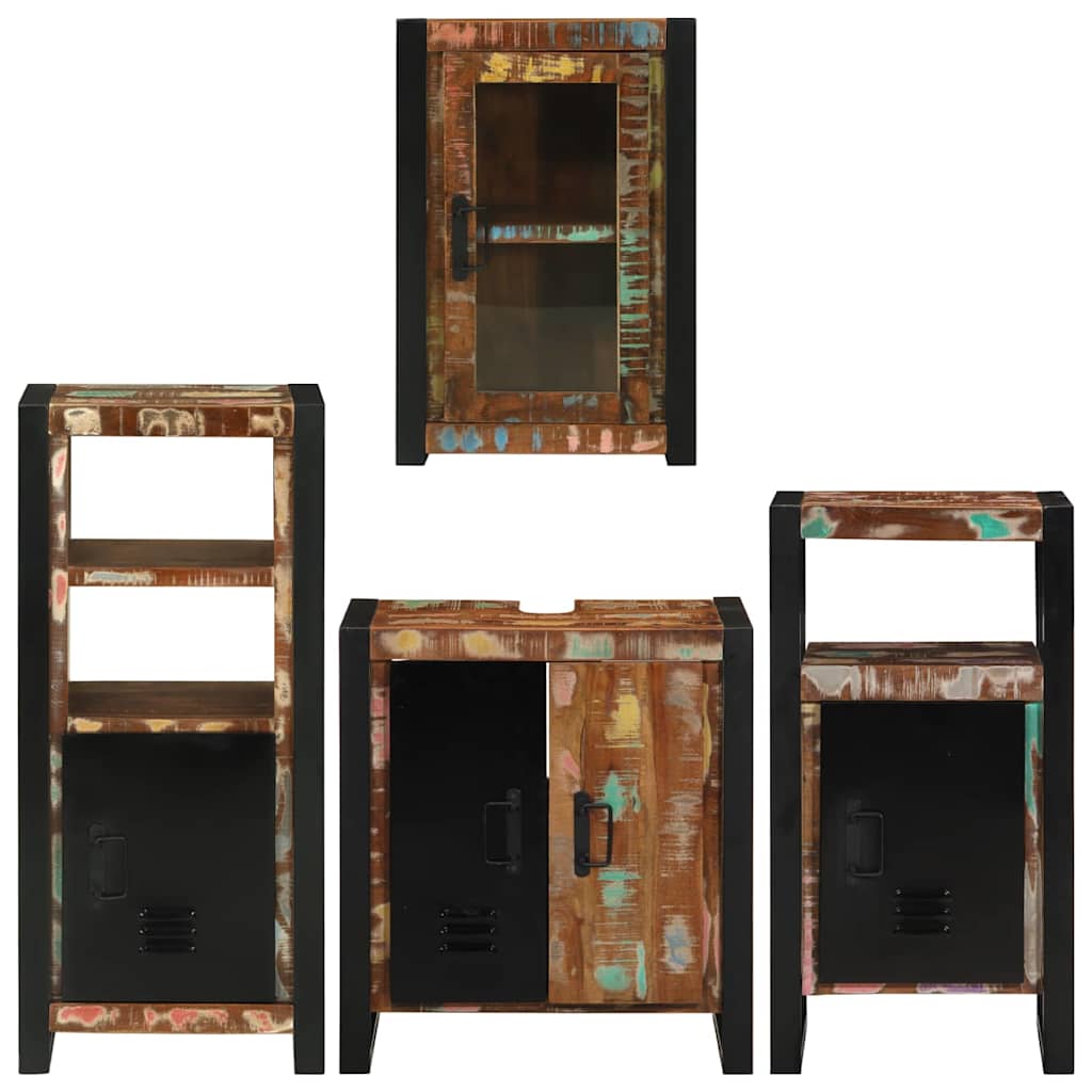 Badezimmermöbel-Set mit Regal 4 pcs Mehrfarbig Massives Altholz