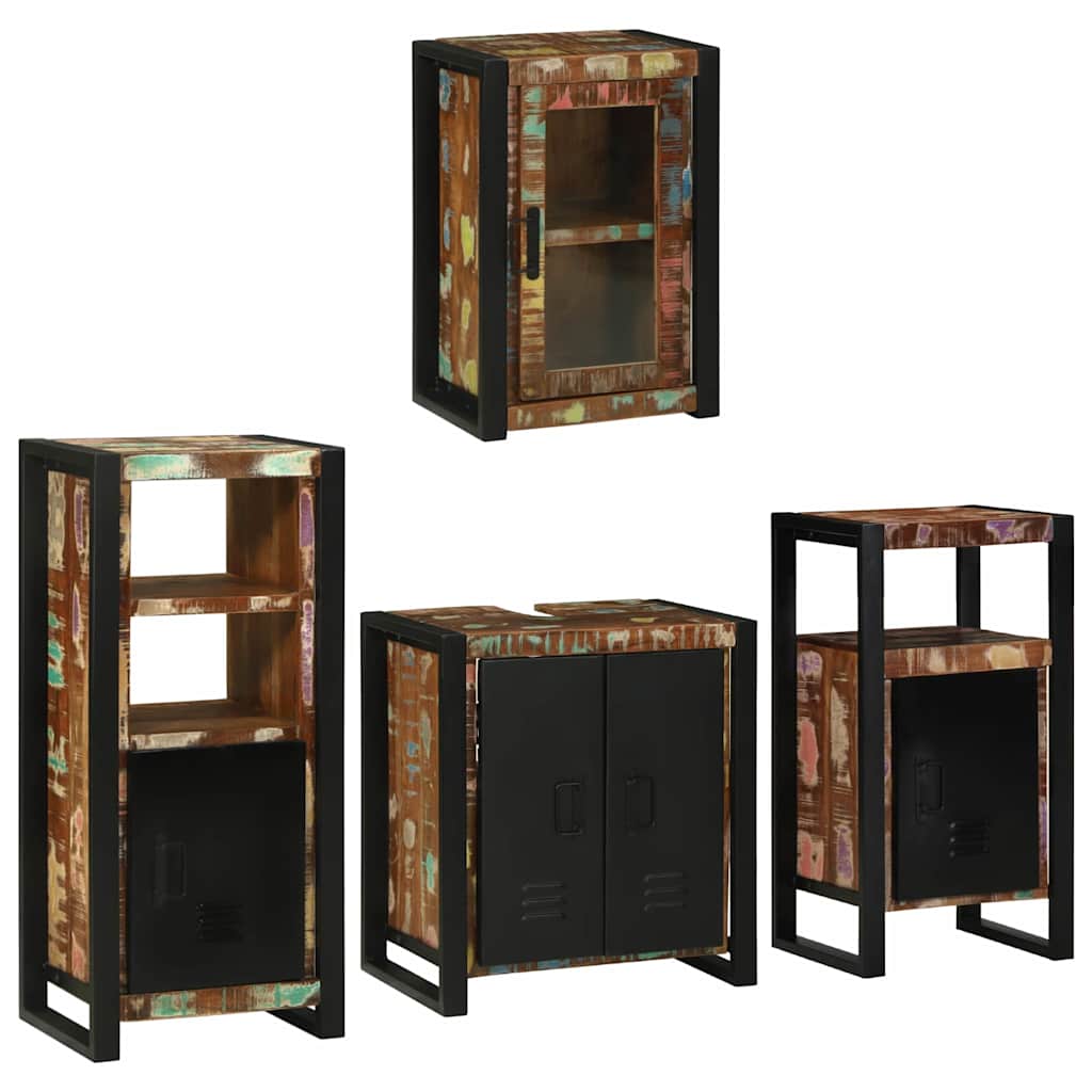 Badezimmermöbel-Set mit Regal 4 pcs Mehrfarbig Massives Altholz