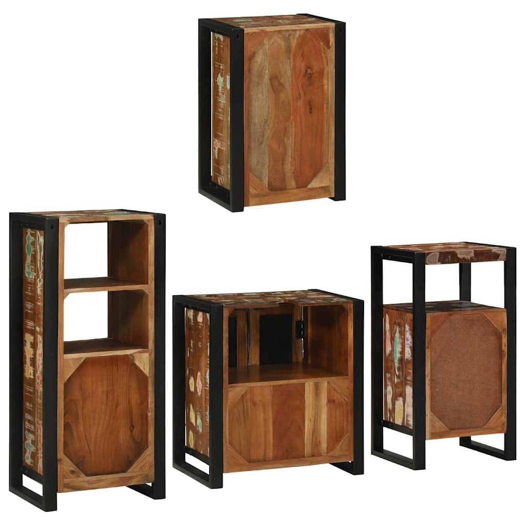 Badezimmermöbel-Set mit Regal 4 pcs Mehrfarbig Massives Altholz
