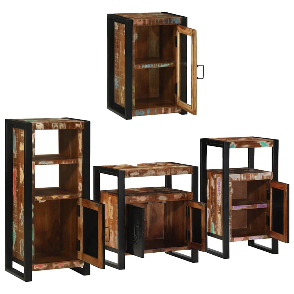 Badezimmermöbel-Set mit Regal 4 pcs Mehrfarbig Massives Altholz