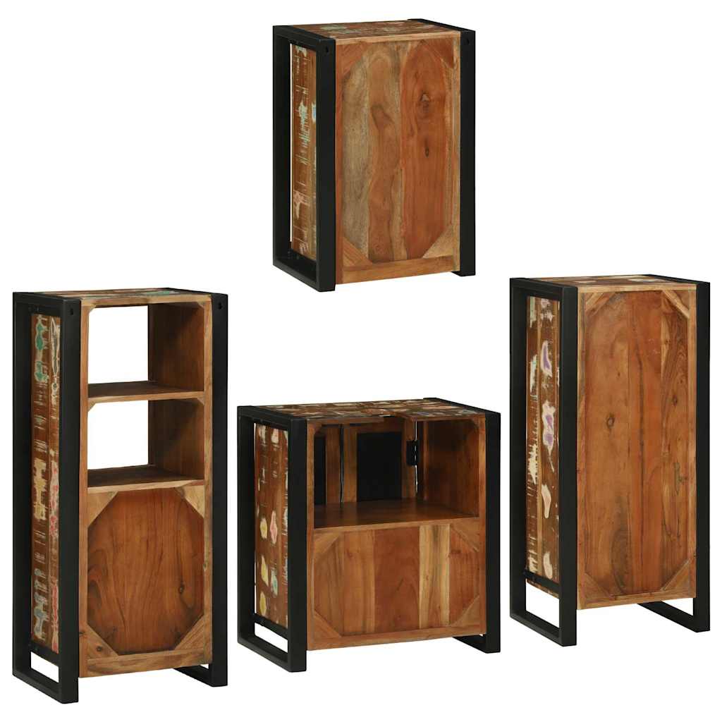 Badezimmermöbel-Set mit Regal 4 pcs Mehrfarbig Massives Altholz