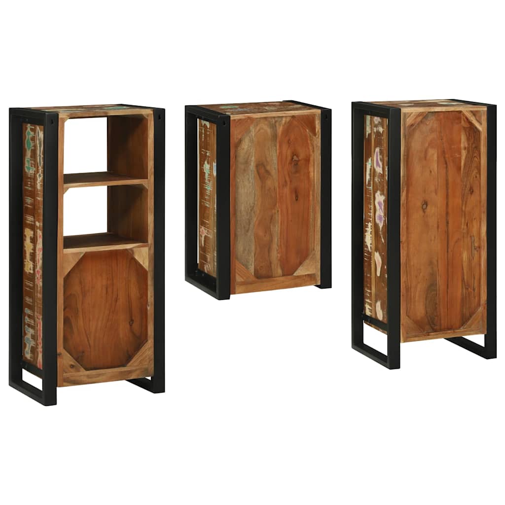 Badezimmermöbel-Set mit Regal 3 pcs Mehrfarbig Massives Altholz
