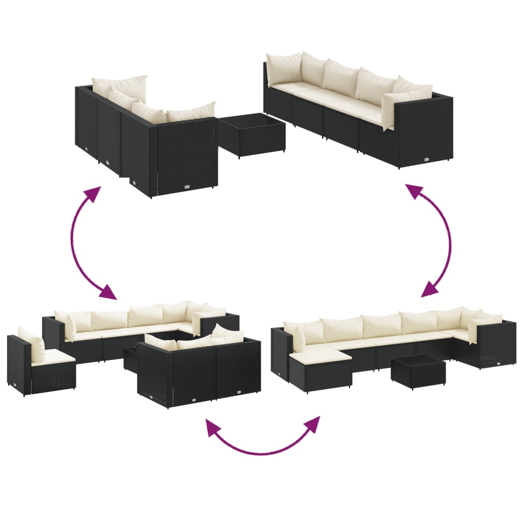 8-tlg. Garten-Lounge-Set mit Kissen Schwarz Poly Rattan