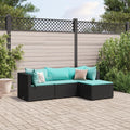 4-tlg. Garten-Lounge-Set mit Kissen Schwarz Poly Rattan