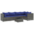 6-tlg. Garten-Lounge-Set mit Kissen Grau Poly Rattan