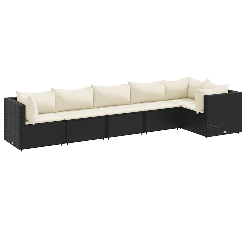 6-tlg. Garten-Lounge-Set mit Kissen Schwarz Poly Rattan
