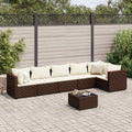 7-tlg. Garten-Lounge-Set mit Kissen Braun Poly Rattan