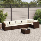 7-tlg. Garten-Lounge-Set mit Kissen Braun Poly Rattan
