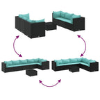7-tlg. Garten-Lounge-Set mit Kissen Schwarz Poly Rattan