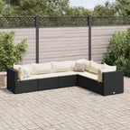 6-tlg. Garten-Lounge-Set mit Kissen Schwarz Poly Rattan
