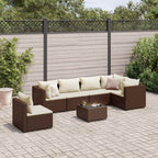 7-tlg. Garten-Lounge-Set mit Kissen Braun Poly Rattan