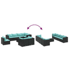 9-tlg. Garten-Lounge-Set mit Kissen Schwarz Poly Rattan