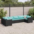 7-tlg. Garten-Lounge-Set mit Kissen Schwarz Poly Rattan