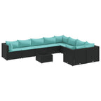 10-tlg. Garten-Sofagarnitur mit Kissen Schwarz Poly Rattan