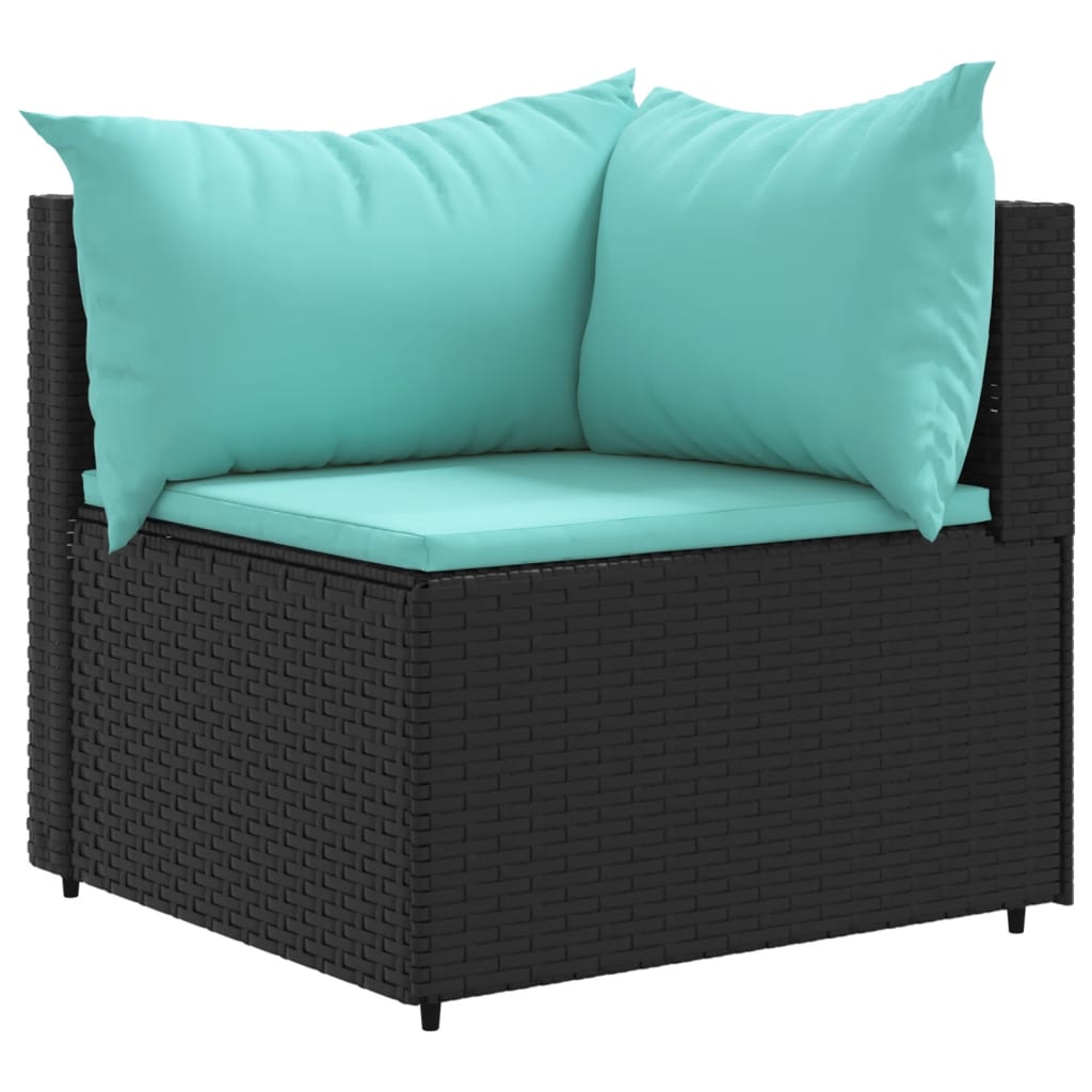 11-tlg. Garten-Sofagarnitur mit Kissen Schwarz Poly Rattan