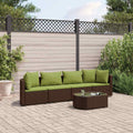 5-tlg. Garten-Sofagarnitur mit Kissen Braun Poly Rattan