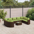 10-tlg. Garten-Sofagarnitur mit Kissen Braun Poly Rattan