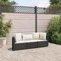 3-tlg. Garten-Sofagarnitur mit Kissen Schwarz Poly Rattan