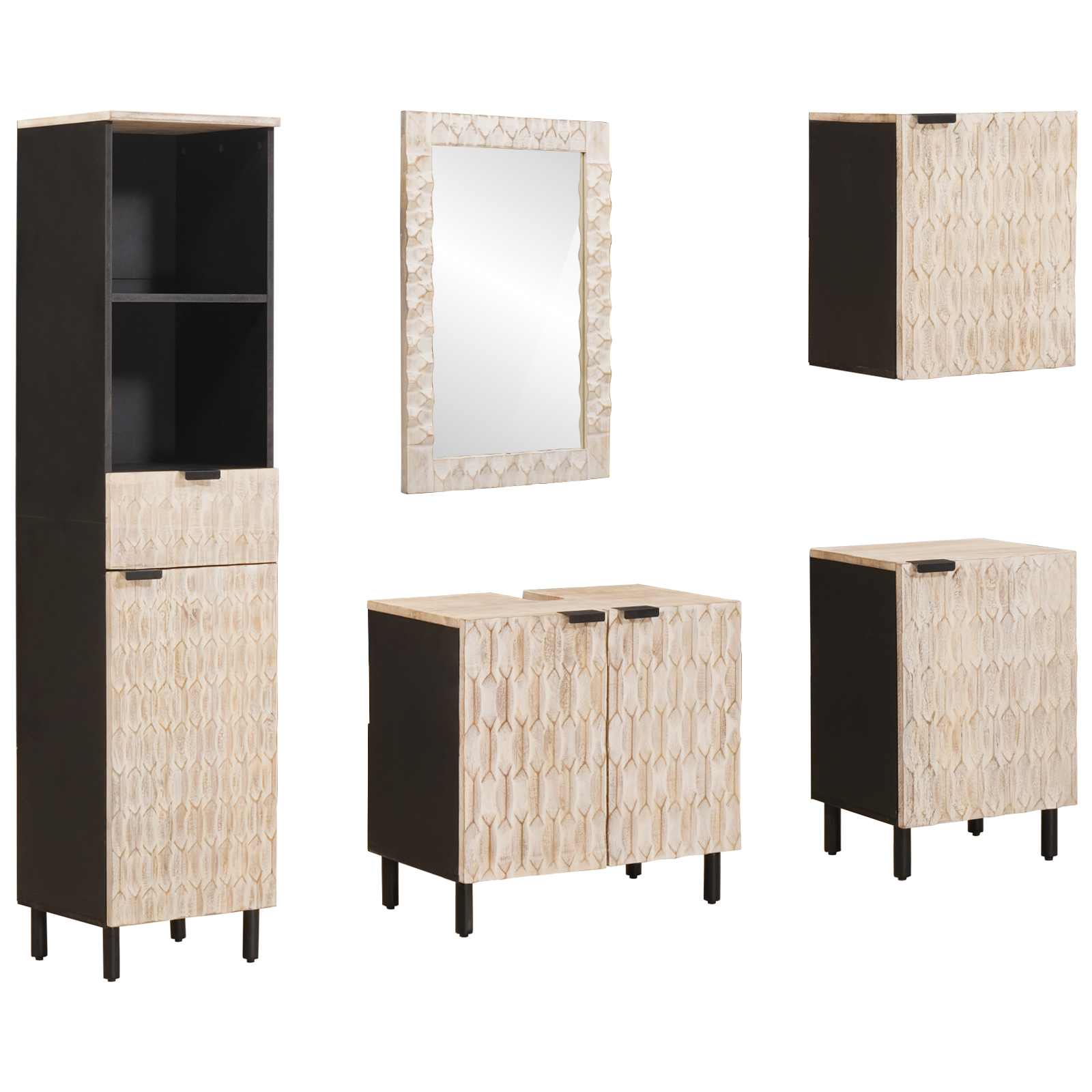 Badezimmer Sets mit Regal 5 pcs Weiße gewaschene Oberfläche
