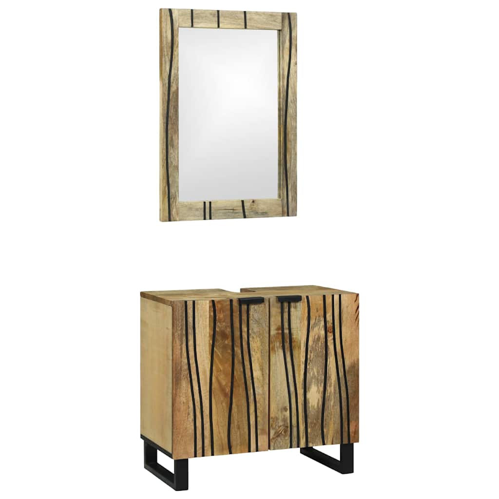 Badezimmerschrank-Set 2 pcs Natur Massivholz Mango