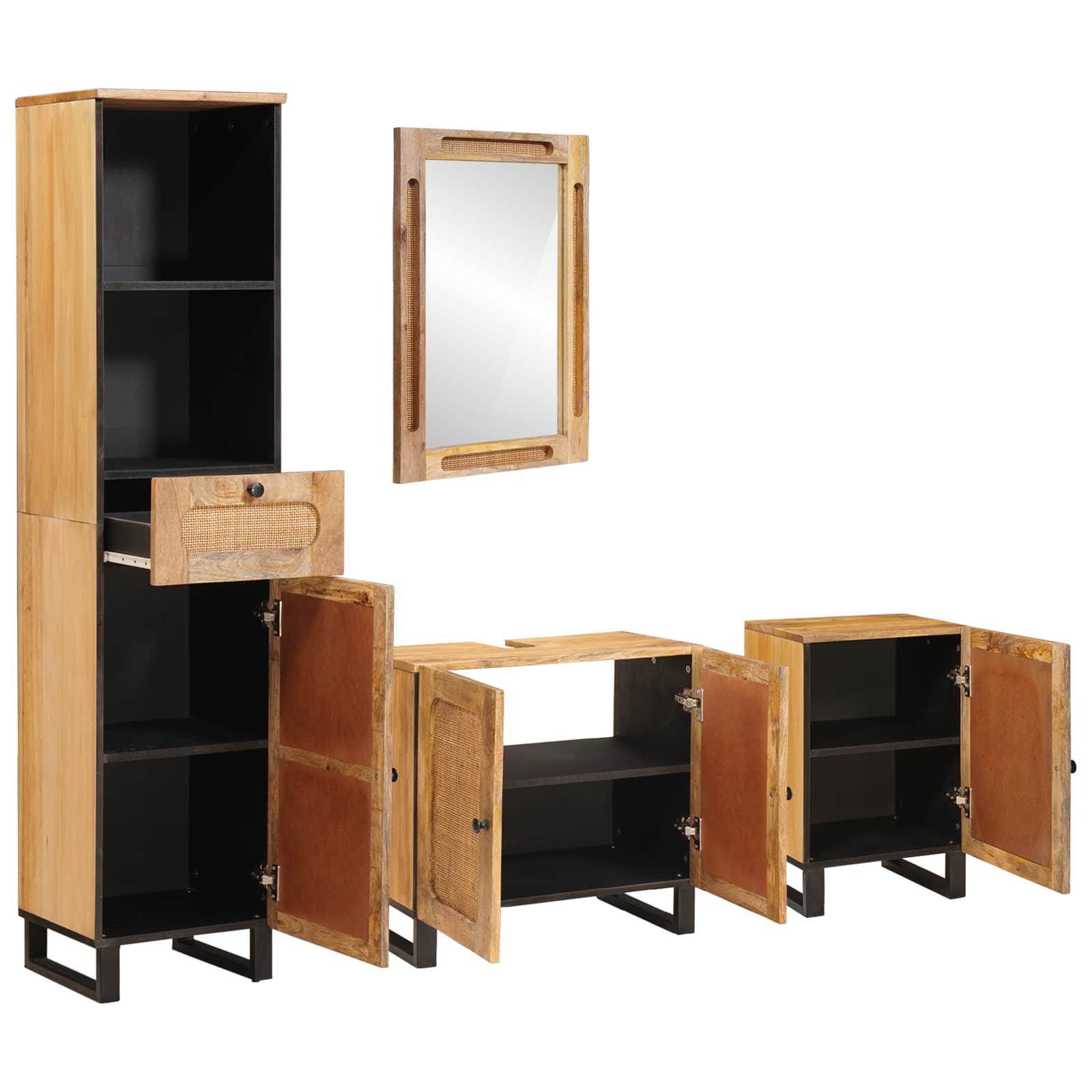 Badezimmer Sets mit Schubladen mit Regal Natur Massivholz Mango