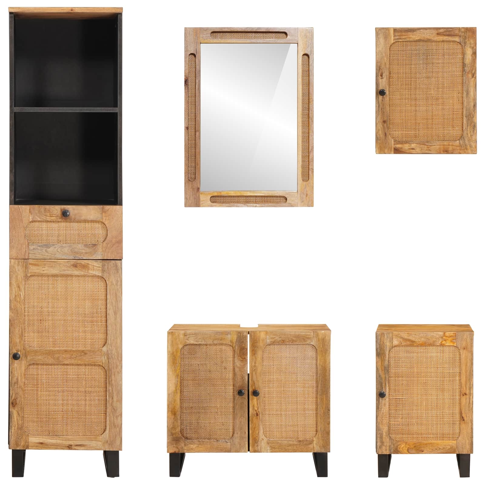 Badezimmer Sets mit Schubladen mit Regal Natur Massivholz Mango