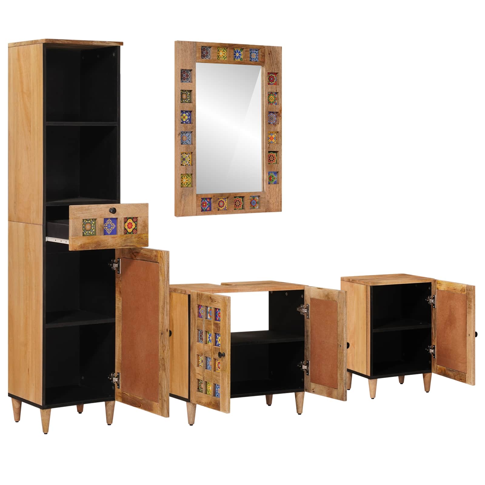 Badezimmermöbel-Set mit Schubladen 4 pcs Natur Massivholz Mango
