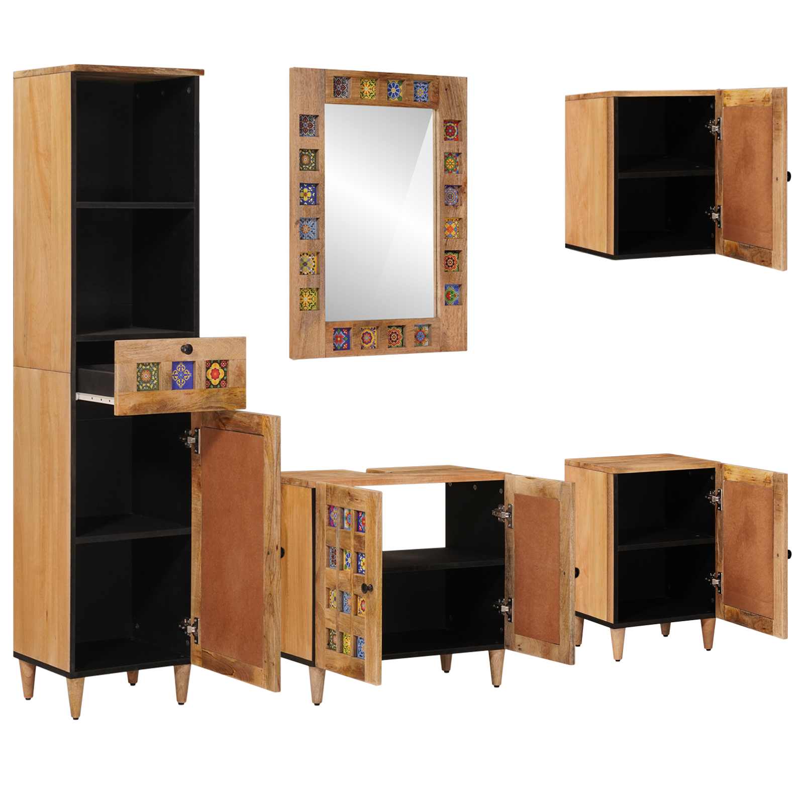 Badezimmermöbel-Set mit Schubladen 5 pcs Natur Massivholz Mango