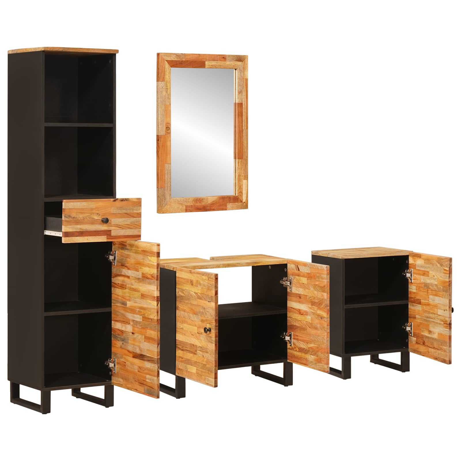Badezimmer Sets mit Schubladen mit Regal Natur Massivholz Mango
