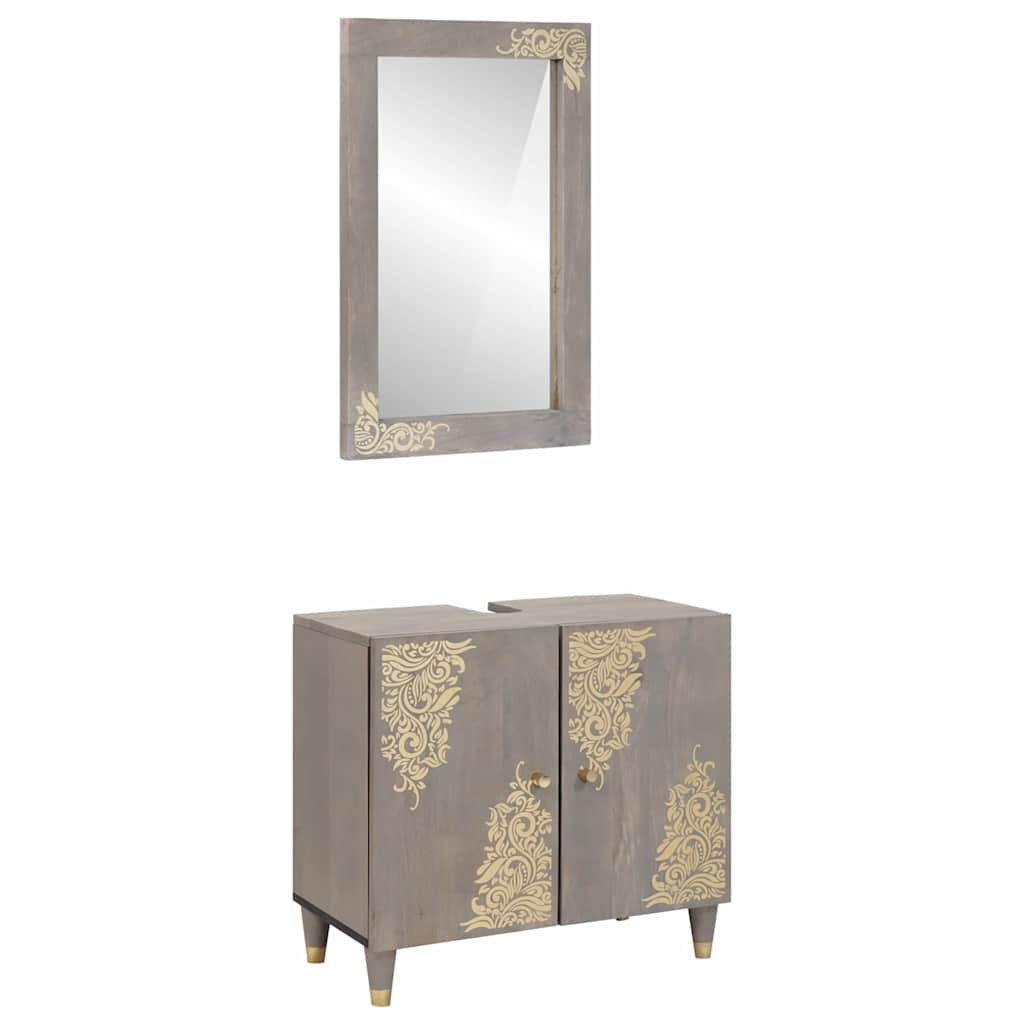 Badezimmerschrank-Set Wandmontiert 2 pcs Grau Massivholz Mango