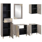 Badezimmerschrank-Set Wandmontiert 5 pcs Grau Massivholz Mango