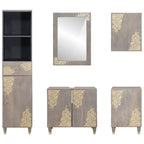 Badezimmerschrank-Set Wandmontiert 5 pcs Grau Massivholz Mango