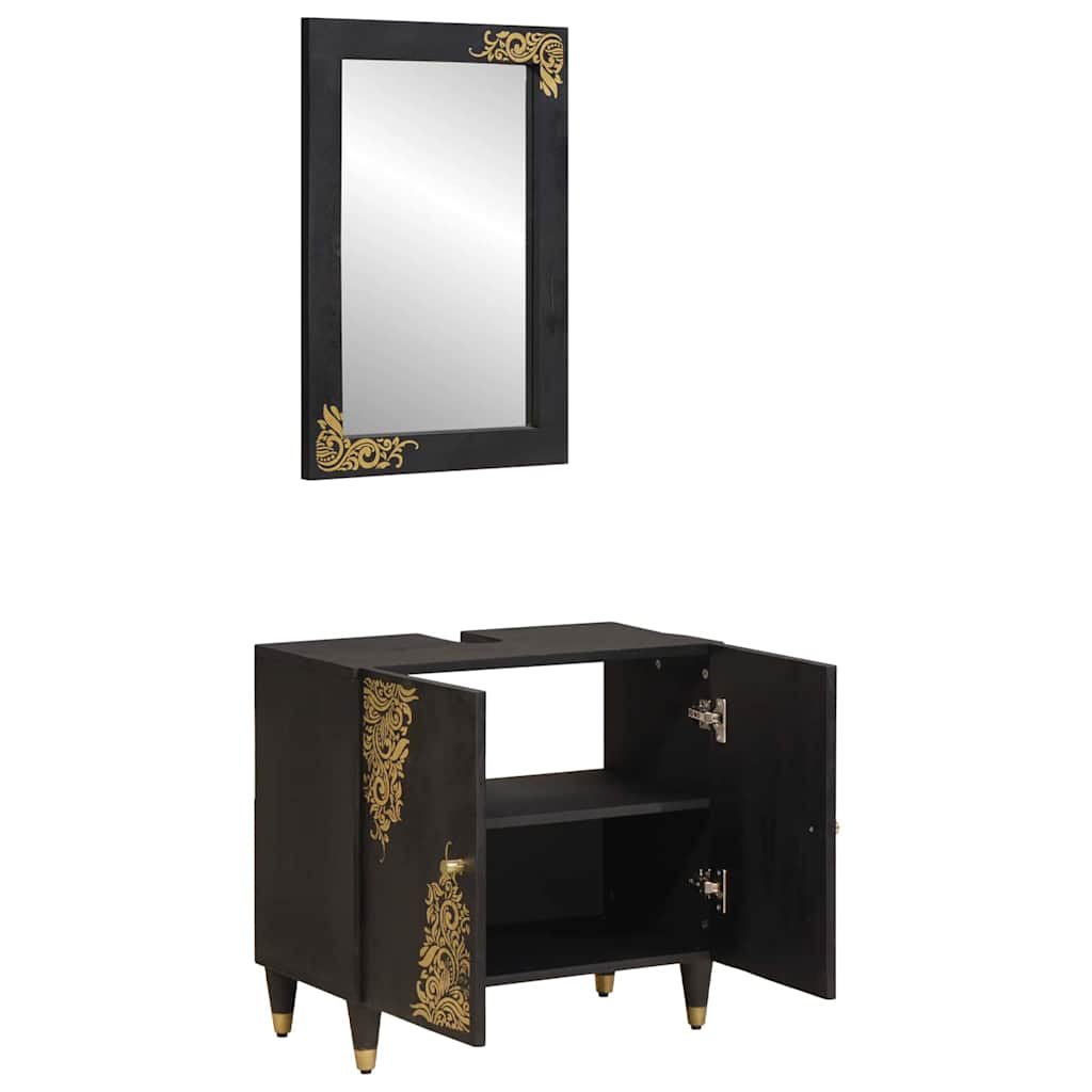 Badezimmerschrank-Set mit Tür 2 pcs Schwarz Massivholz Mango