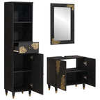 Badezimmerschrank-Set mit Tür 3 pcs Schwarz Massivholz Mango