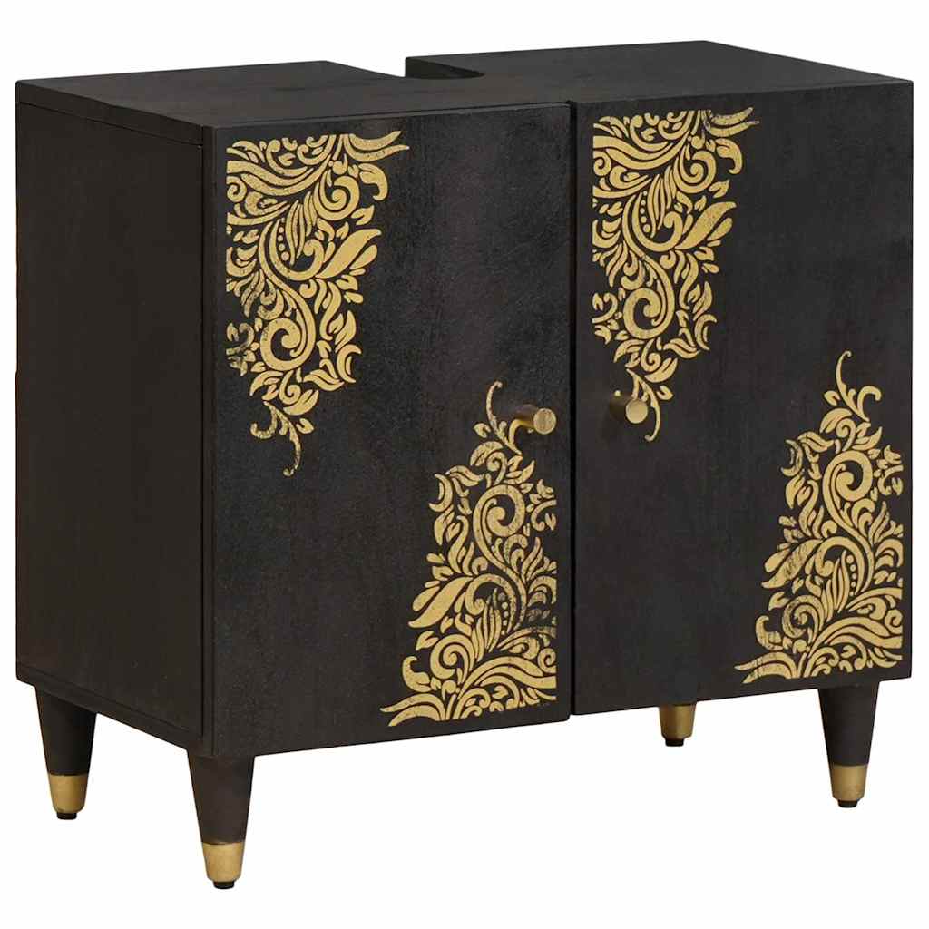 Badezimmerschrank-Set mit Tür 3 pcs Schwarz Massivholz Mango