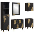 Badezimmerschrank-Set mit Tür 5 pcs Schwarz Massivholz Mango